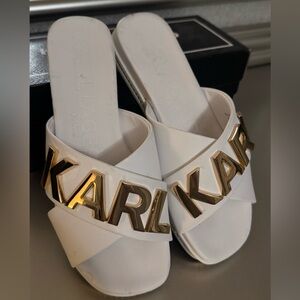 Karl Lagerfeld Paris White and Gold Sandals 7M